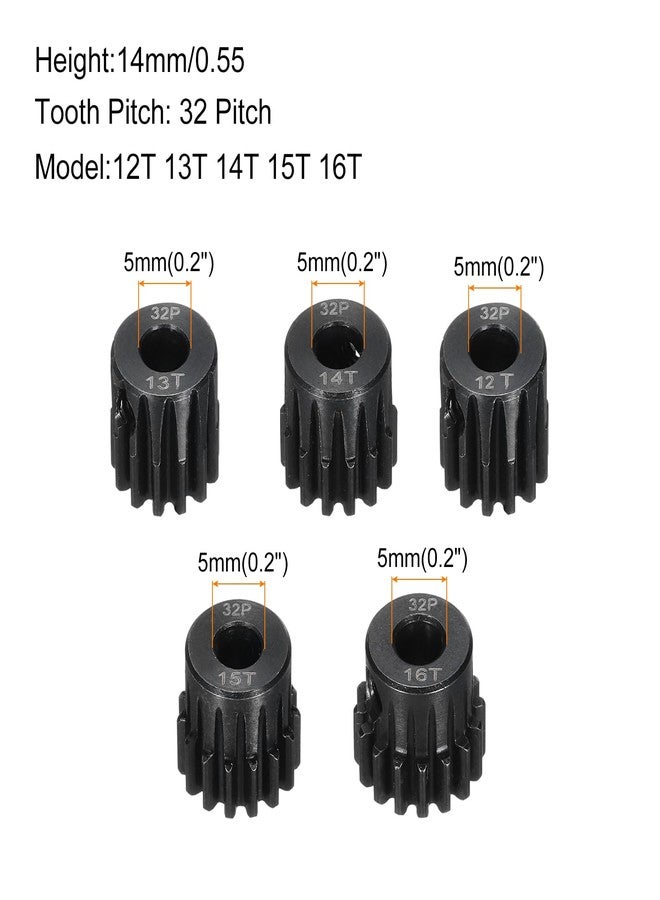Rebower 5Pcs 32P Steel Pinion Gear Set 12T 13T 14T 15T 16T for 5mm Shaft Hardened Steel Pinion Gear with Screws and Hexagonal Wrench for RC Motor - Image 2
